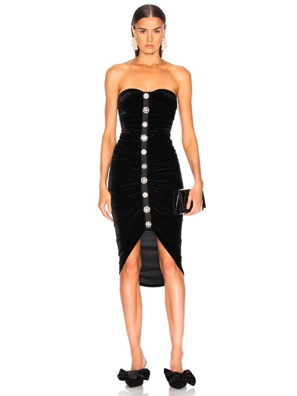 VERONICA BEARD Palo Black Silk Velvet Rhinestone Strapless Draped Dress, Size 12